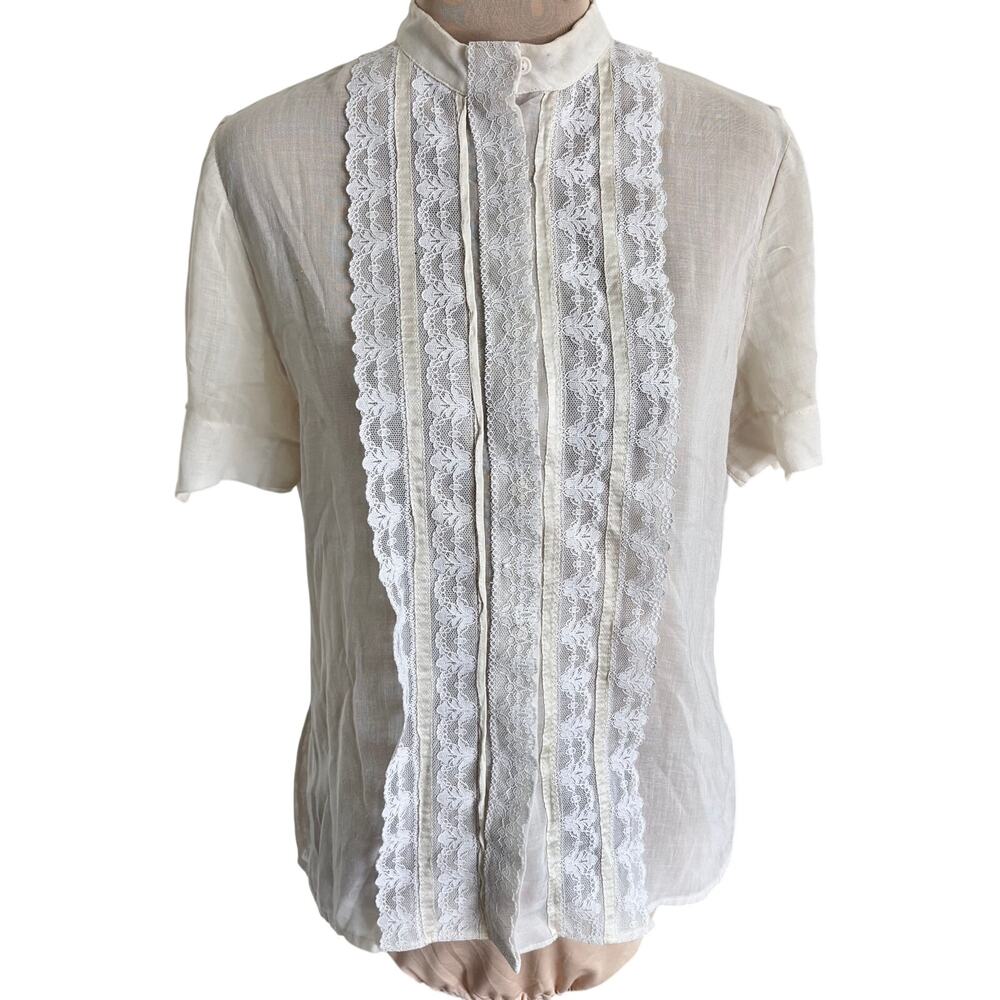 Vintage 60's Cotton Muslin Lace Blouse Victorian Cottage Boho Festival Academia